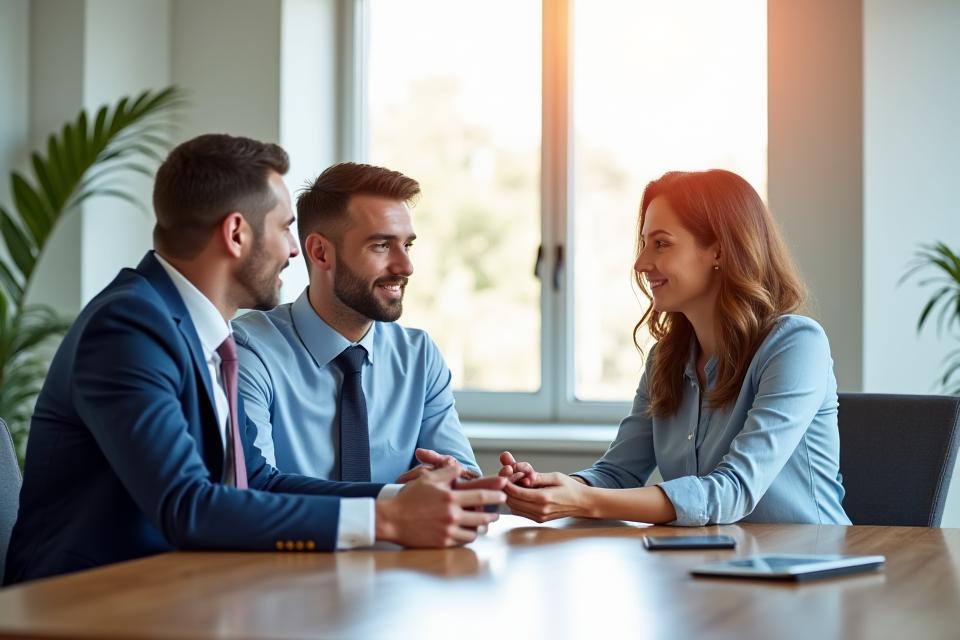 Professional account manager discussing corporate car rental strategies with a business client.