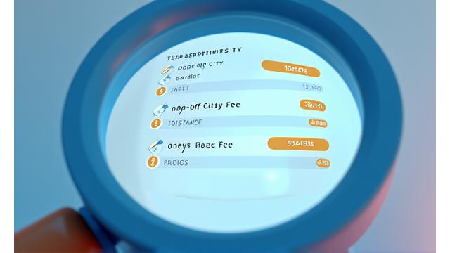 Magnifying glass over a transparent pricing chart for one-way car rentals